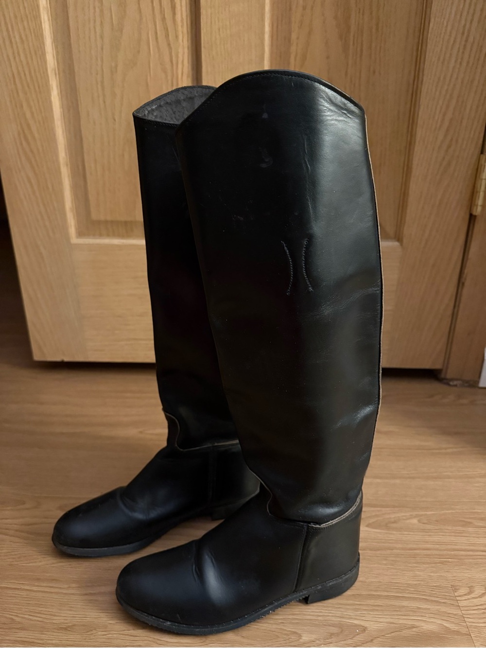 Vintage Essex Magic Feather Leather Tall Black Riding Boots. Made in the USA